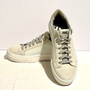 P448 Thea White Leather Suede Low Top Platform Sneakers Womens Sz 8 EU 39 Italy
